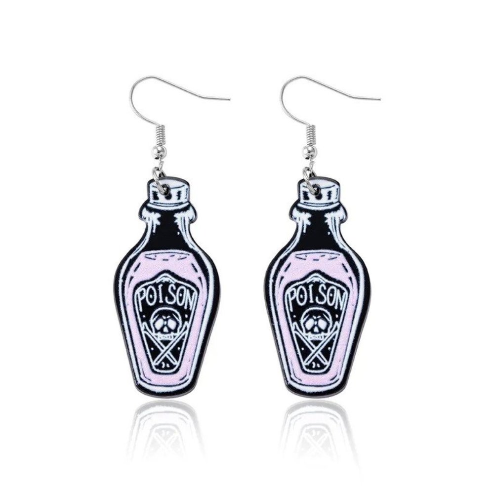 Witch's Poisin Bottle Earrings 1 1/4" Acrylic